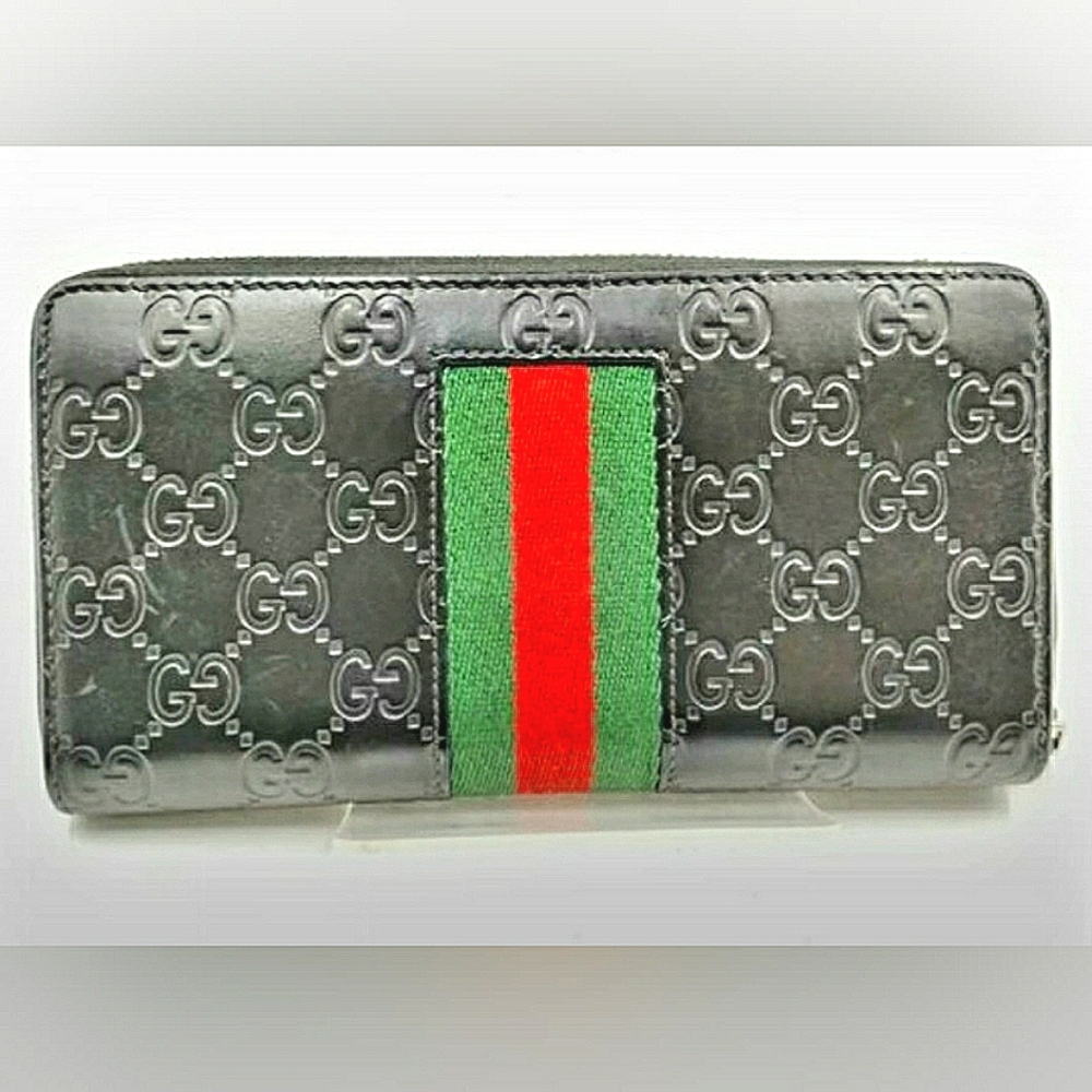 Gucci Black Guccissima Ziparound Leather Wallet